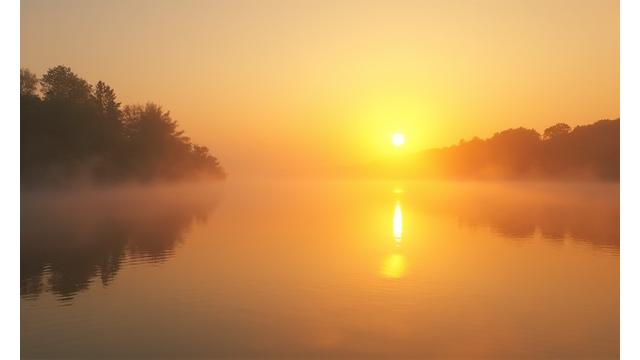 Sunrise over tranquil water, symbolizing morning mindfulness.