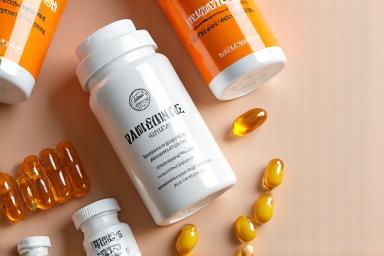 An assortment of high-quality supplement bottles and capsules, including omega-3s, vitamins, and protein powder, neatly arranged on a light background.
